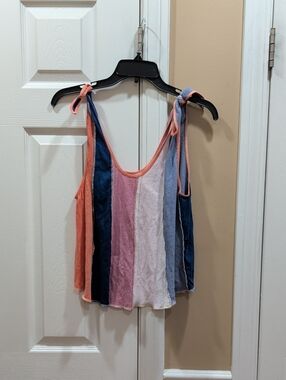 We The Free Striped Tie-Shoulder Tank Top - Coral, Navy, Pink, White, Light Blue